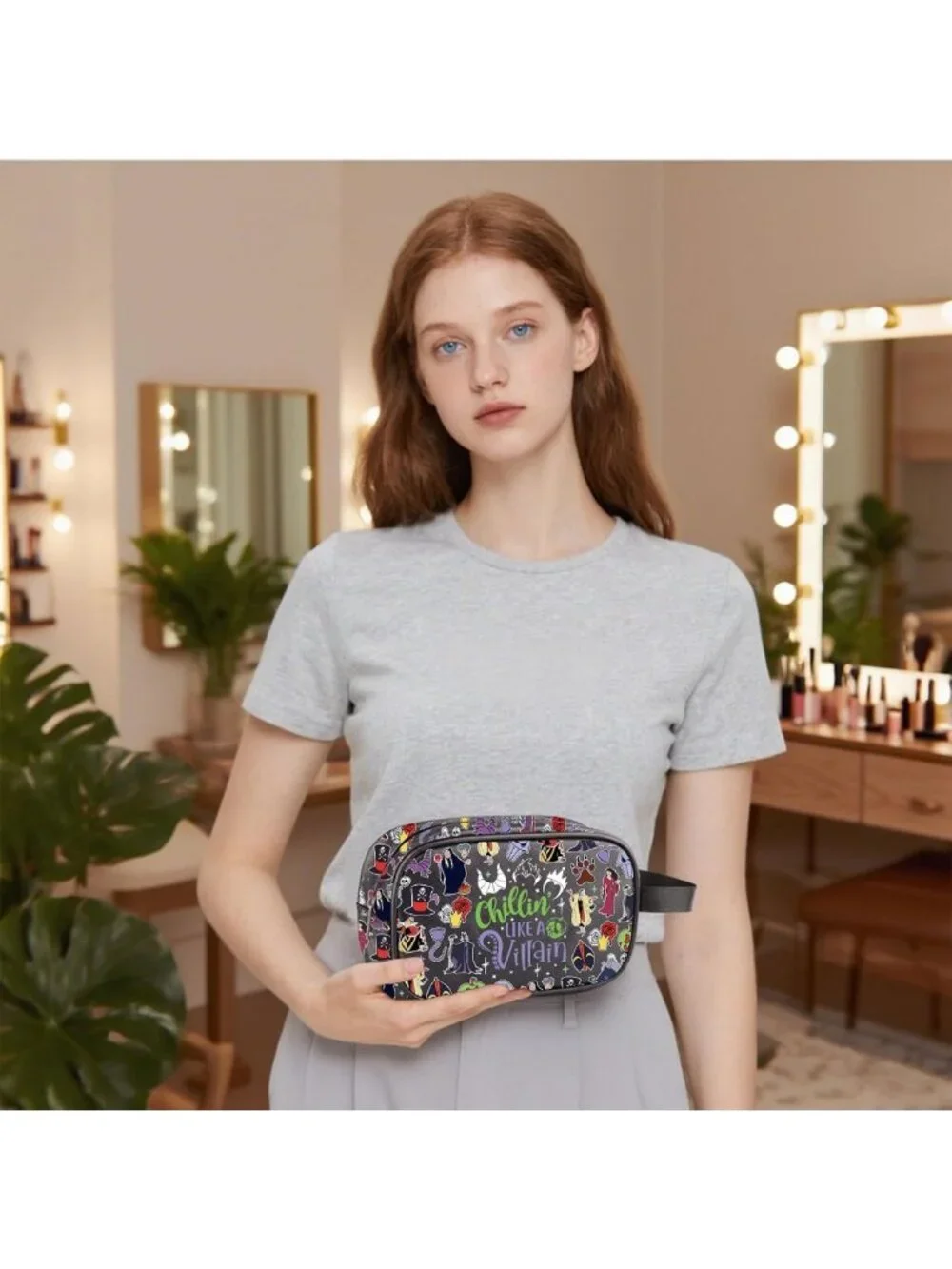 Clear Makeup Bag with Handle - Villains Inspired PU Leather Cosmetic Organizer